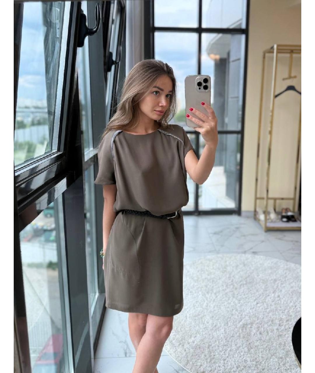 BRUNELLO CUCINELLI Коричневое шелковое повседневное платье, фото 3