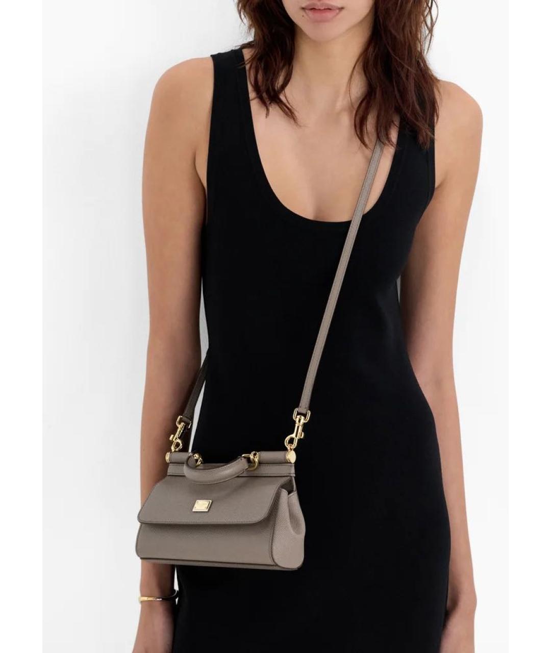 DOLCE&GABBANA Бежевая кожаная сумка с короткими ручками, фото 4