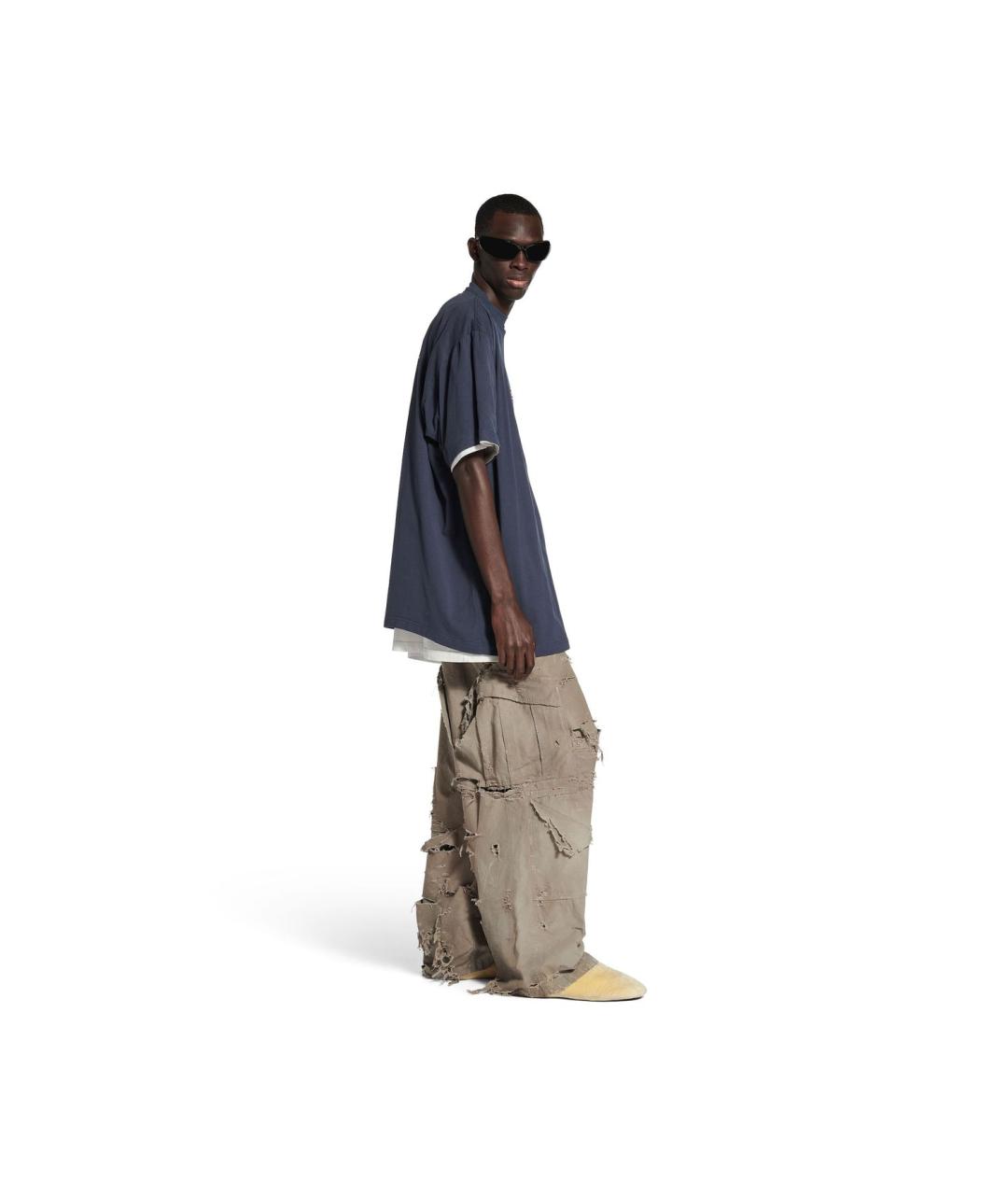 BALENCIAGA Синяя хлопковая футболка, фото 4