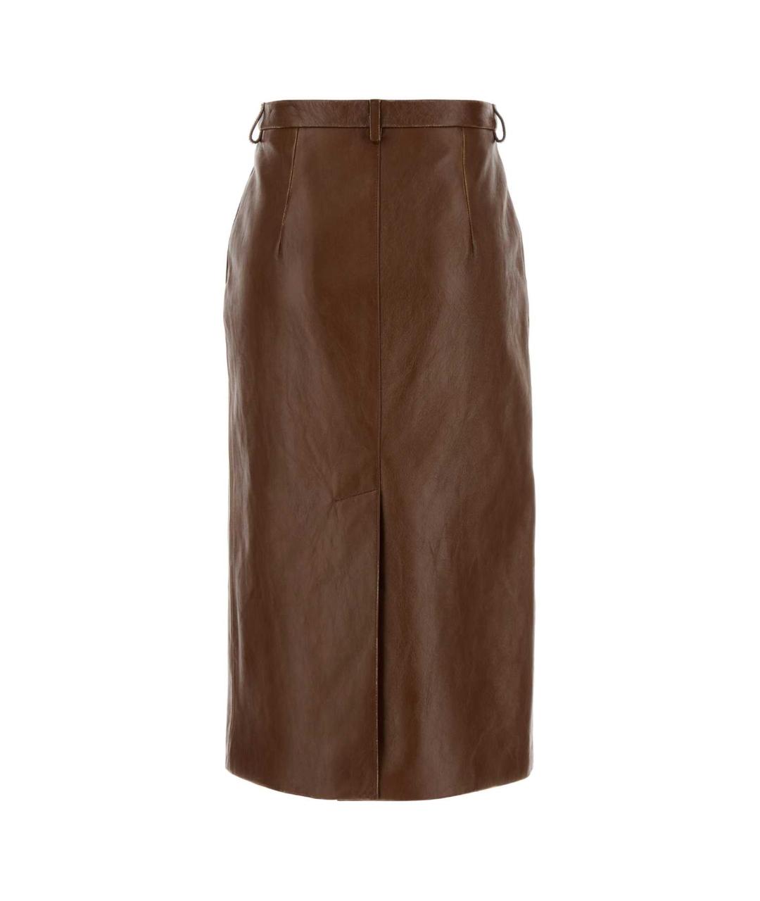 PRADA Коричневая кожаная юбка миди, фото 2