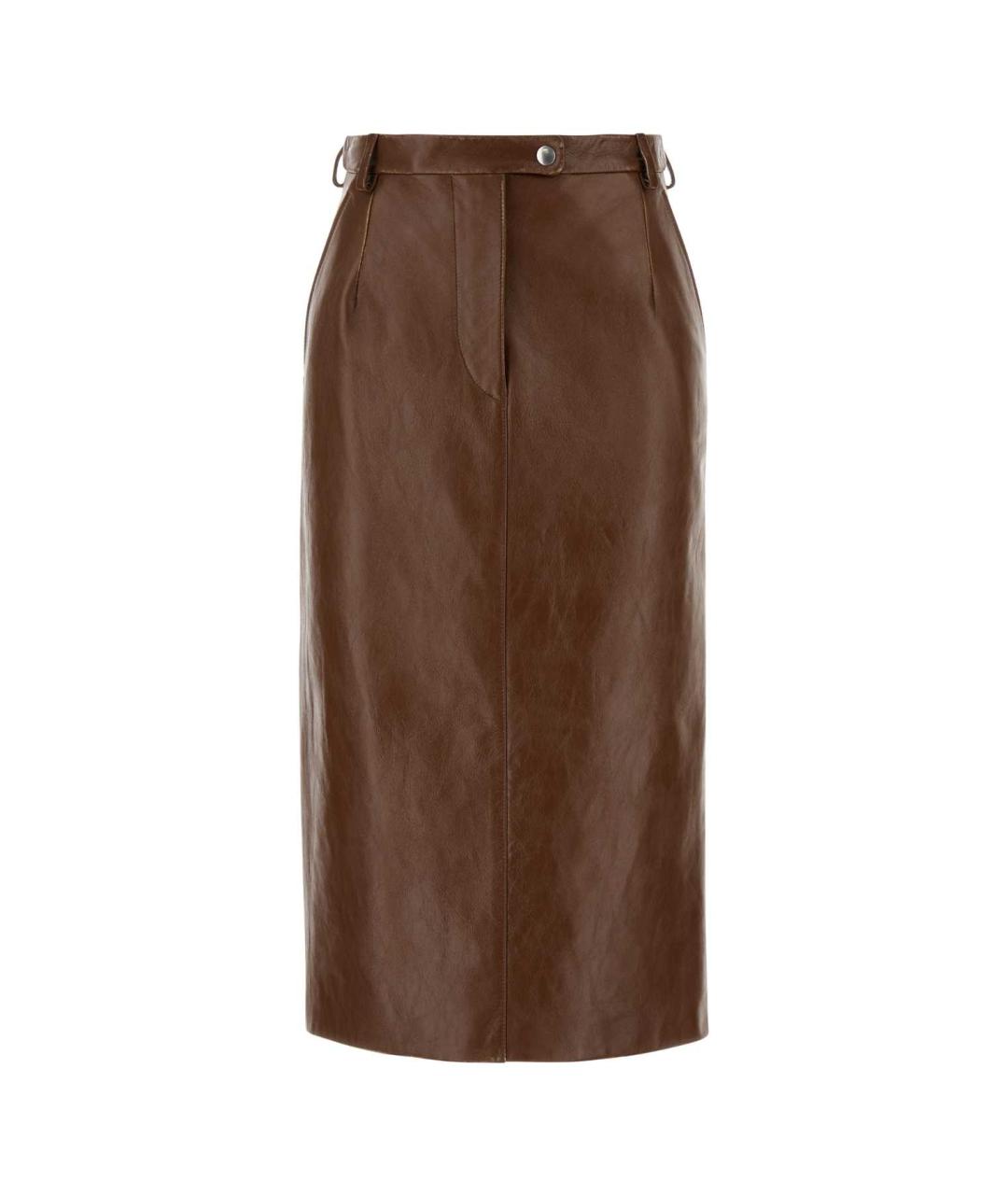 PRADA Коричневая кожаная юбка миди, фото 1