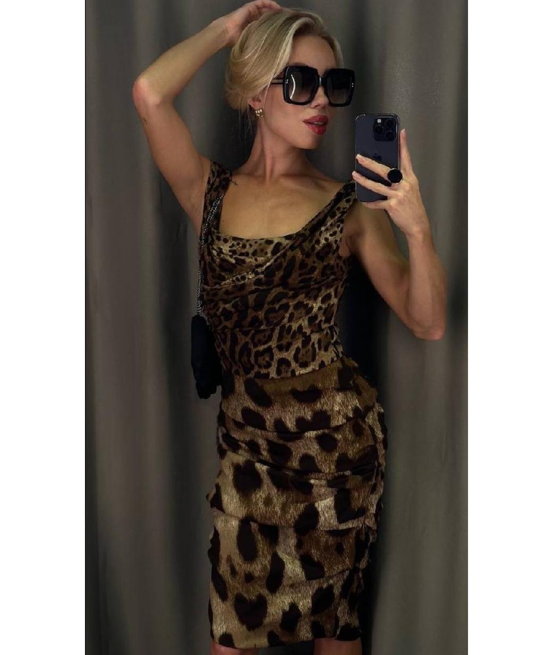 DOLCE&GABBANA Коричневое шелковое повседневное платье, фото 6