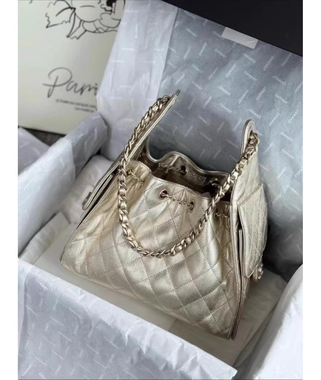 CHANEL Золотая кожаная сумка тоут, фото 2