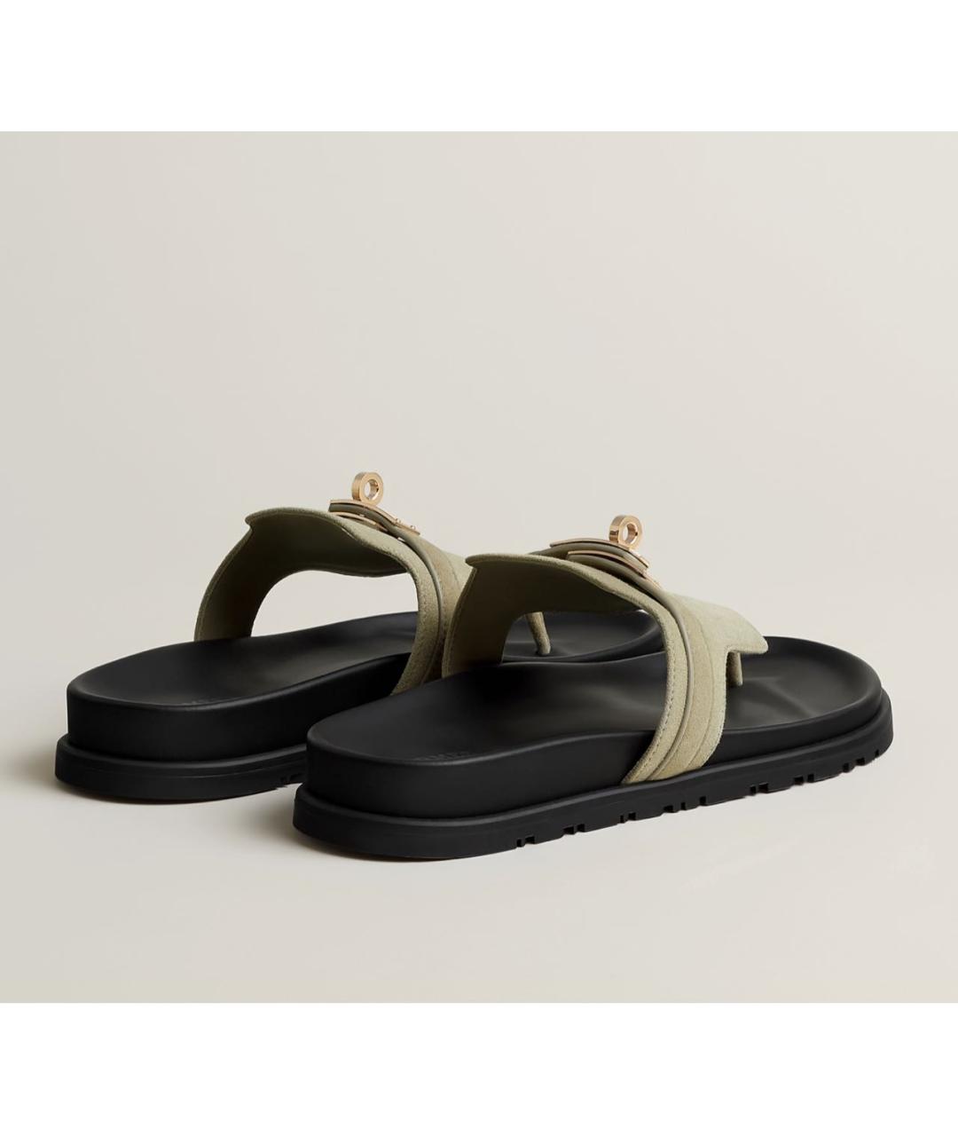 HERMES Серые замшевые шлепанцы, фото 4