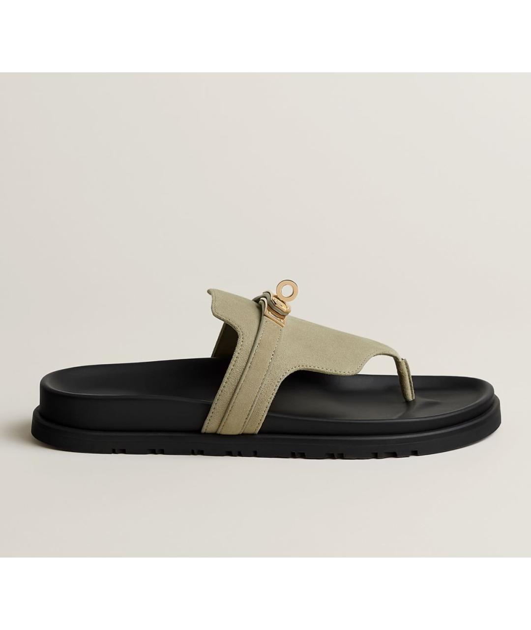 HERMES Серые замшевые шлепанцы, фото 6