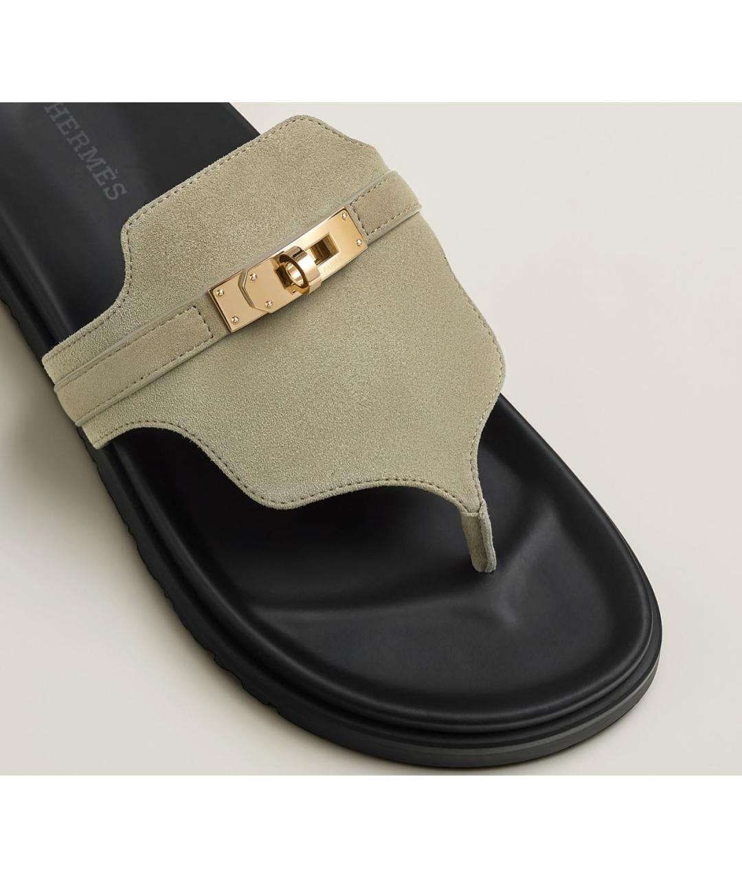 HERMES Серые замшевые шлепанцы, фото 2