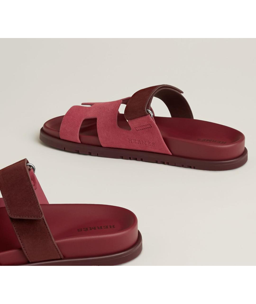 HERMES Бордовые замшевые сандалии, фото 5