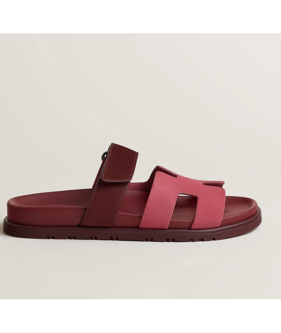 HERMES Бордовые замшевые сандалии, фото 7