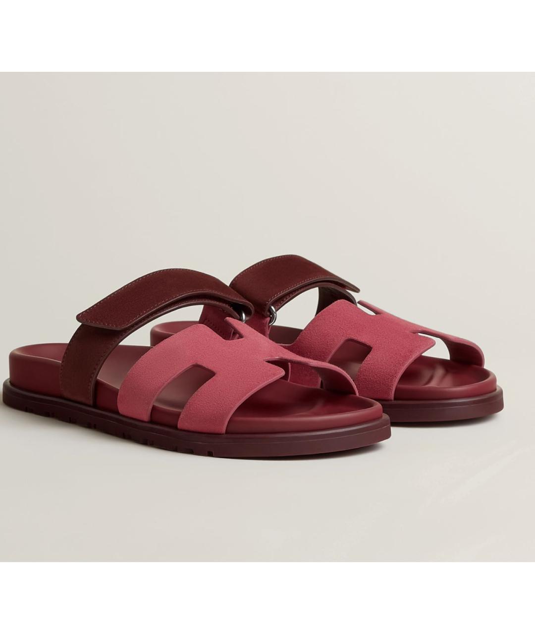HERMES Бордовые замшевые сандалии, фото 3