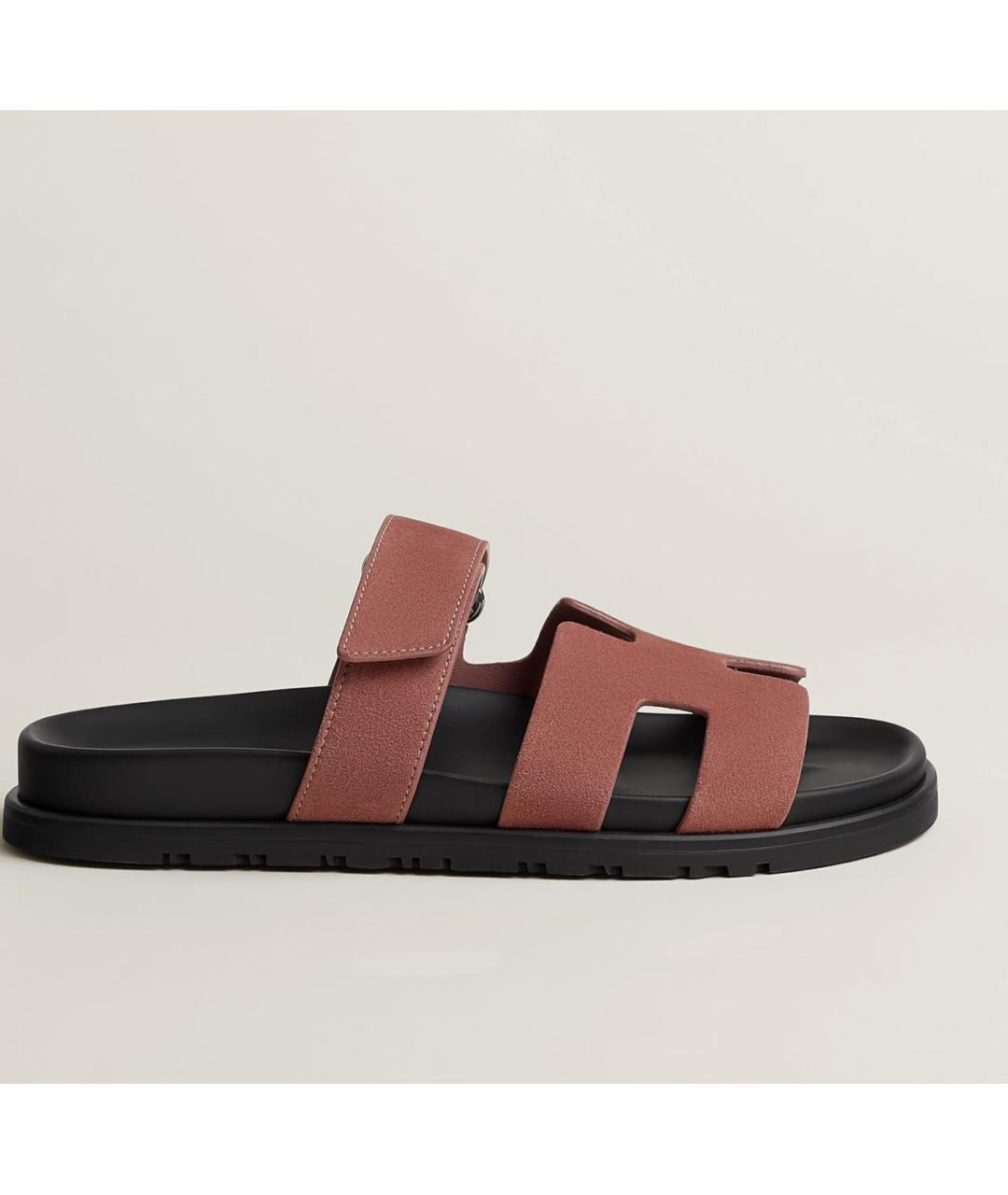 HERMES Розовые замшевые шлепанцы, фото 7