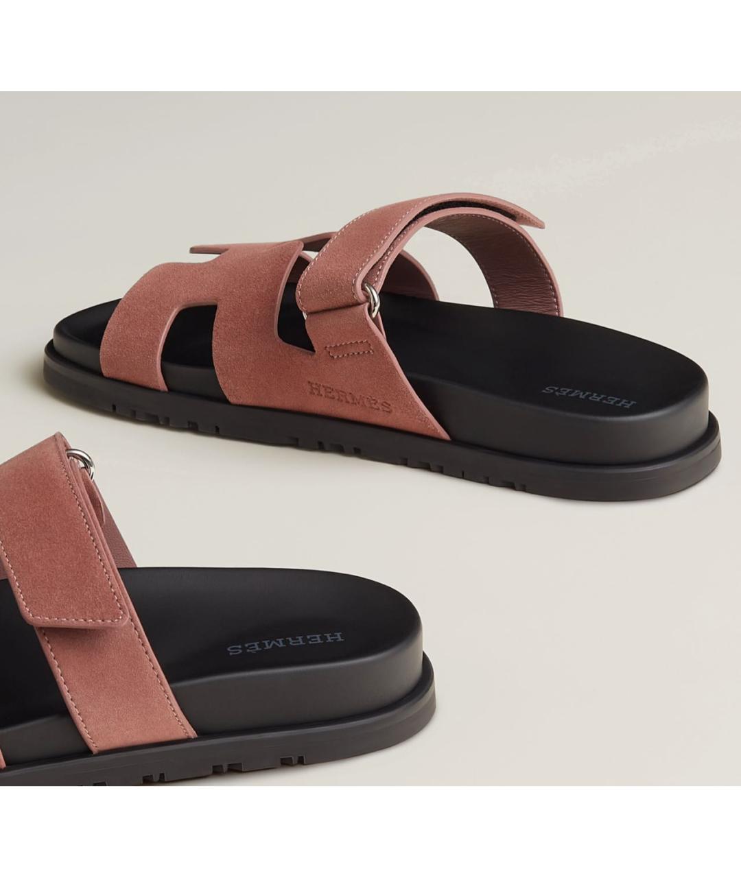 HERMES Розовые замшевые шлепанцы, фото 5