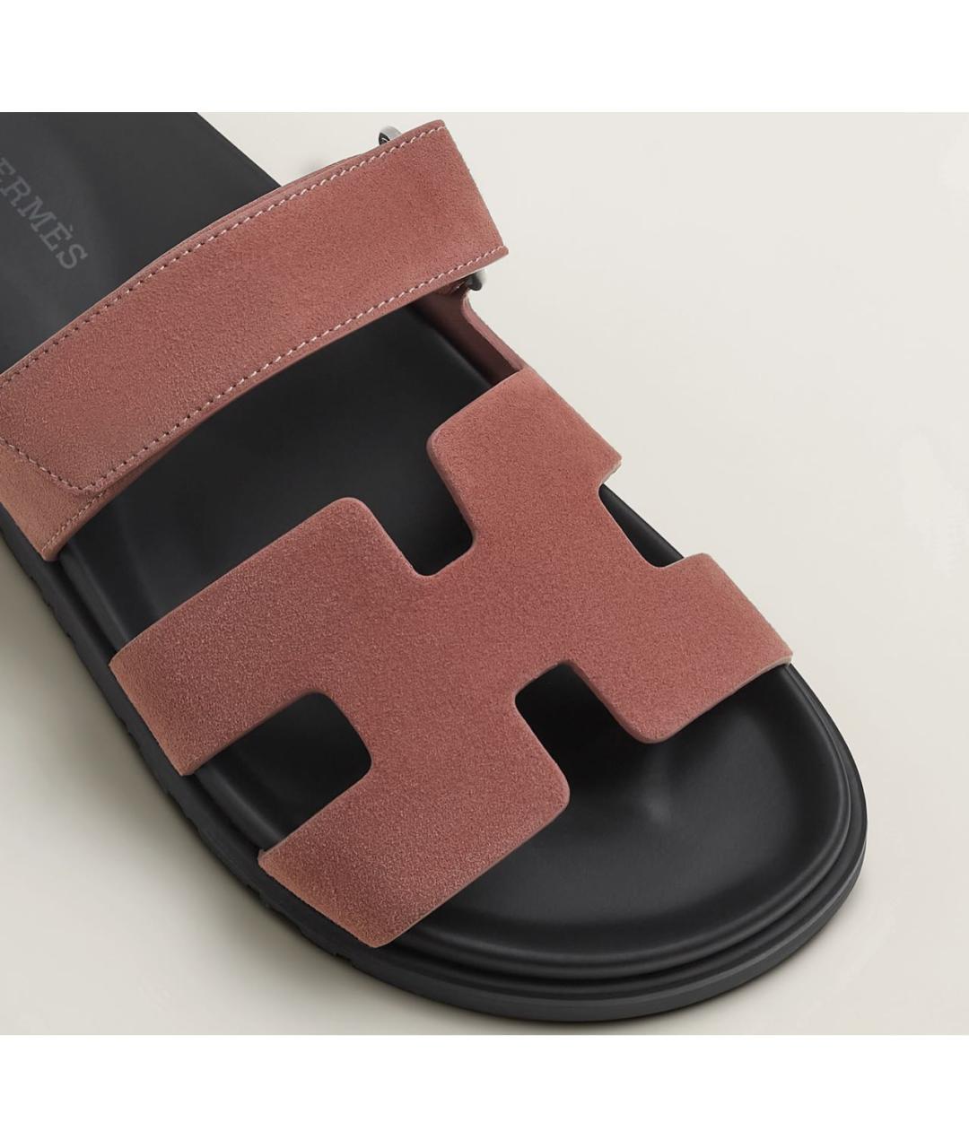 HERMES Розовые замшевые шлепанцы, фото 2