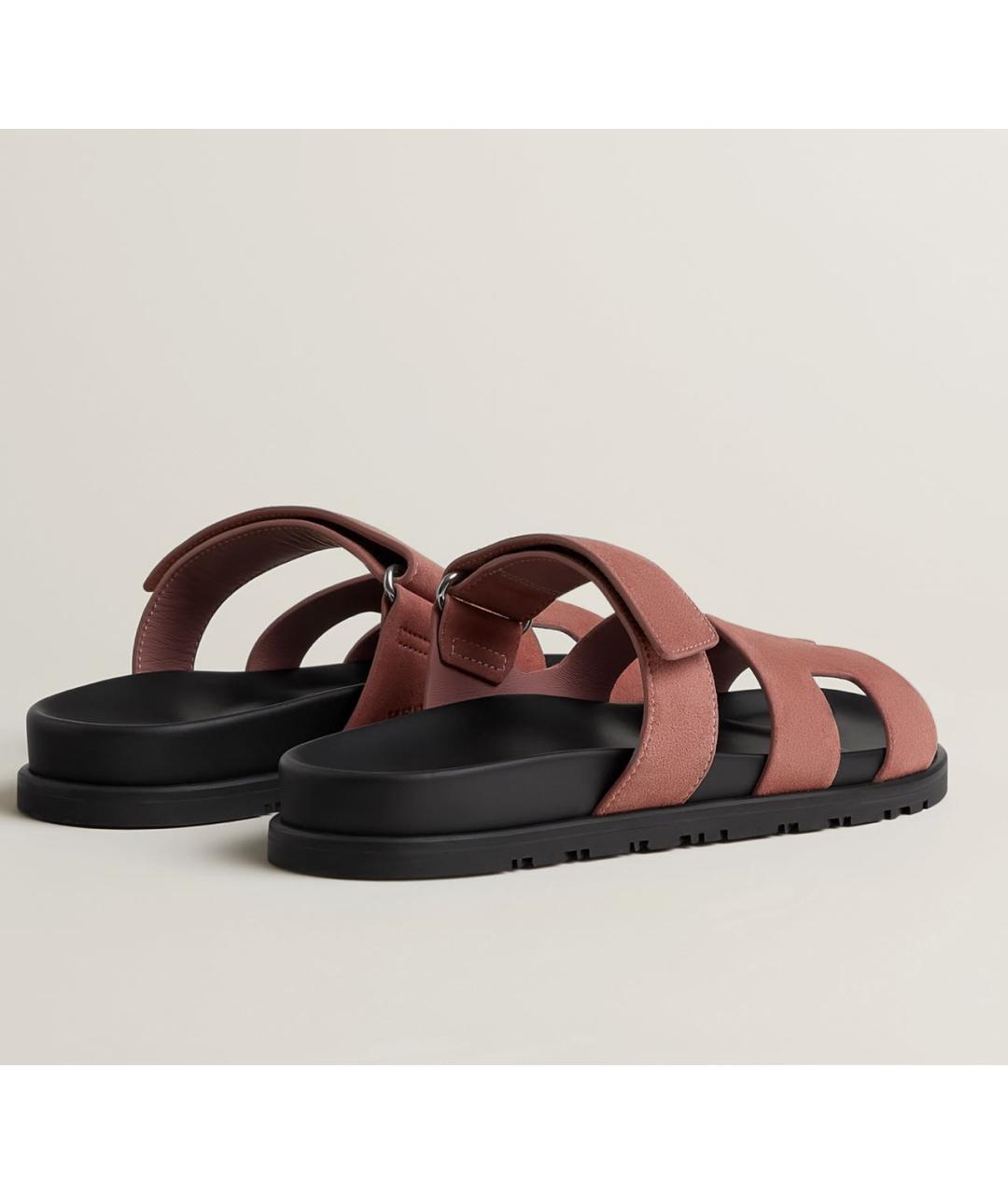 HERMES Розовые замшевые шлепанцы, фото 4