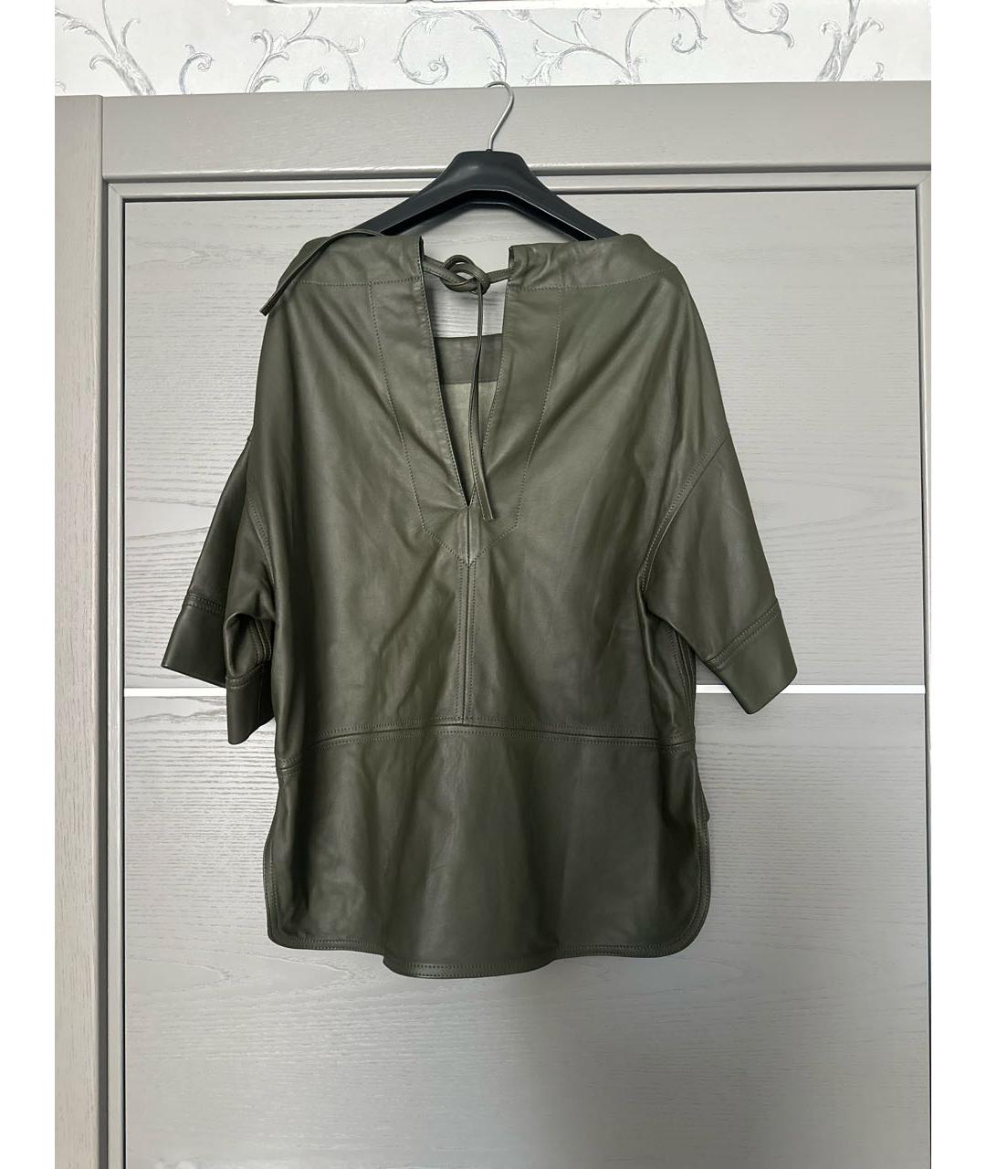 GOLDEN GOOSE DELUXE BRAND Зеленая кожаная блузы, фото 2