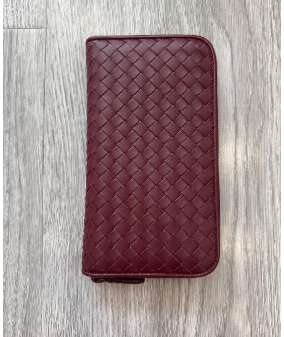 BOTTEGA VENETA Бордовый кожаный кошелек, фото 9