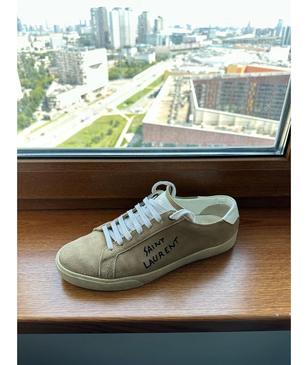 SAINT LAURENT Бежевые замшевые низкие кроссовки / кеды, фото 6