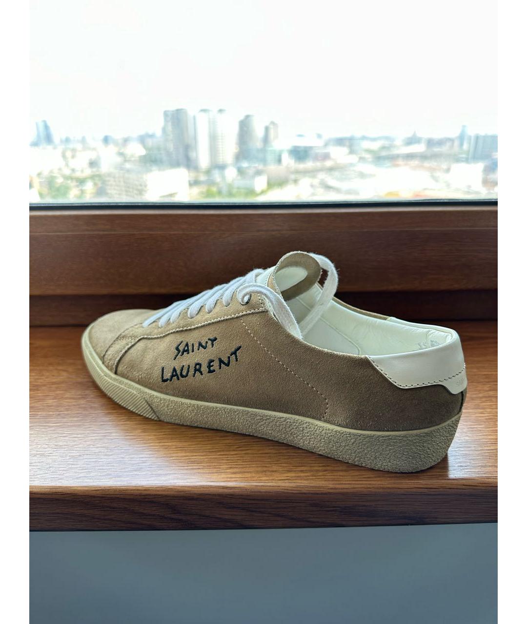 SAINT LAURENT Бежевые замшевые низкие кроссовки / кеды, фото 7