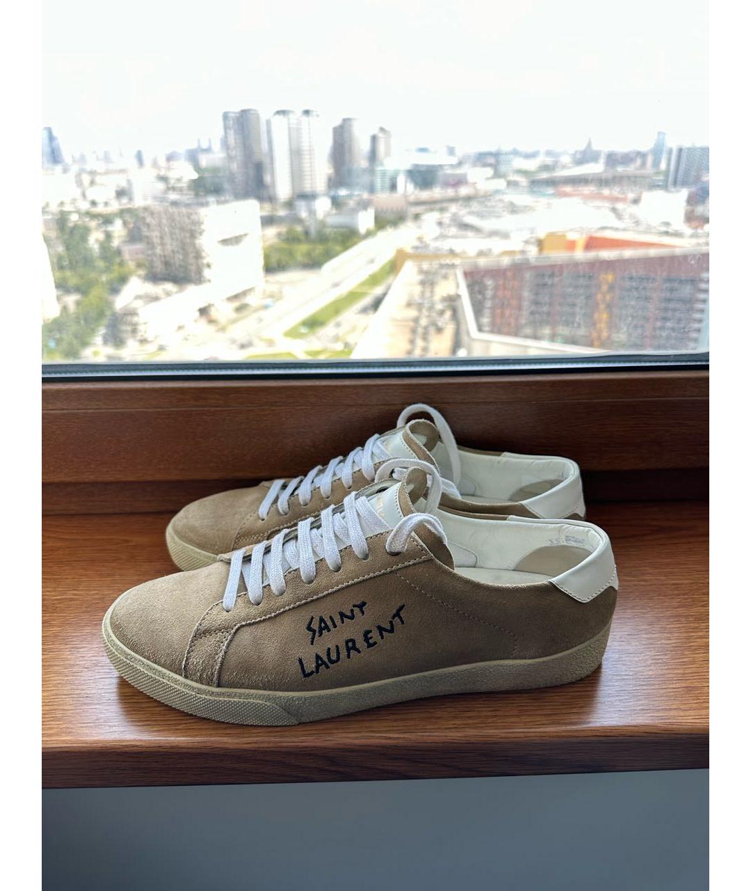 SAINT LAURENT Бежевые замшевые низкие кроссовки / кеды, фото 3