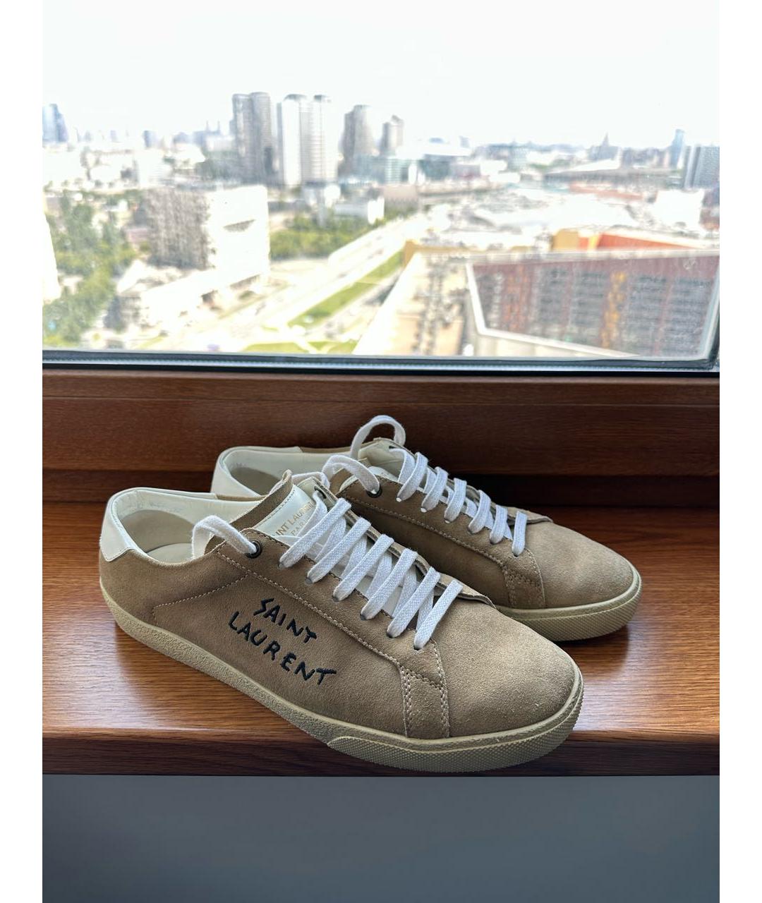 SAINT LAURENT Бежевые замшевые низкие кроссовки / кеды, фото 8