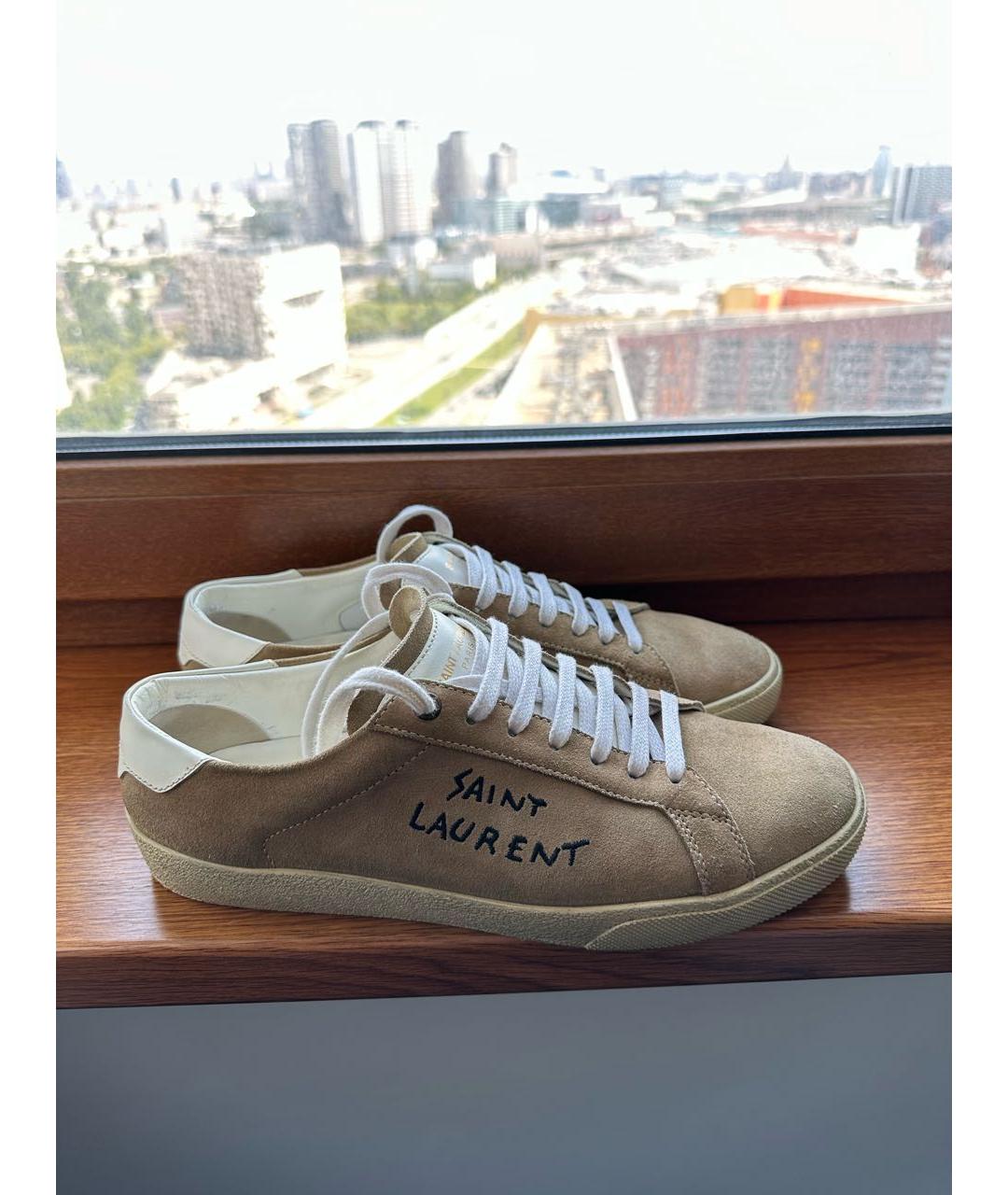 SAINT LAURENT Бежевые замшевые низкие кроссовки / кеды, фото 2