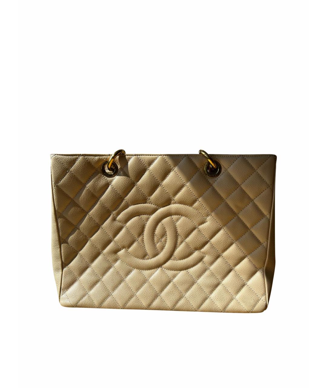 CHANEL Бежевая кожаная сумка тоут, фото 1