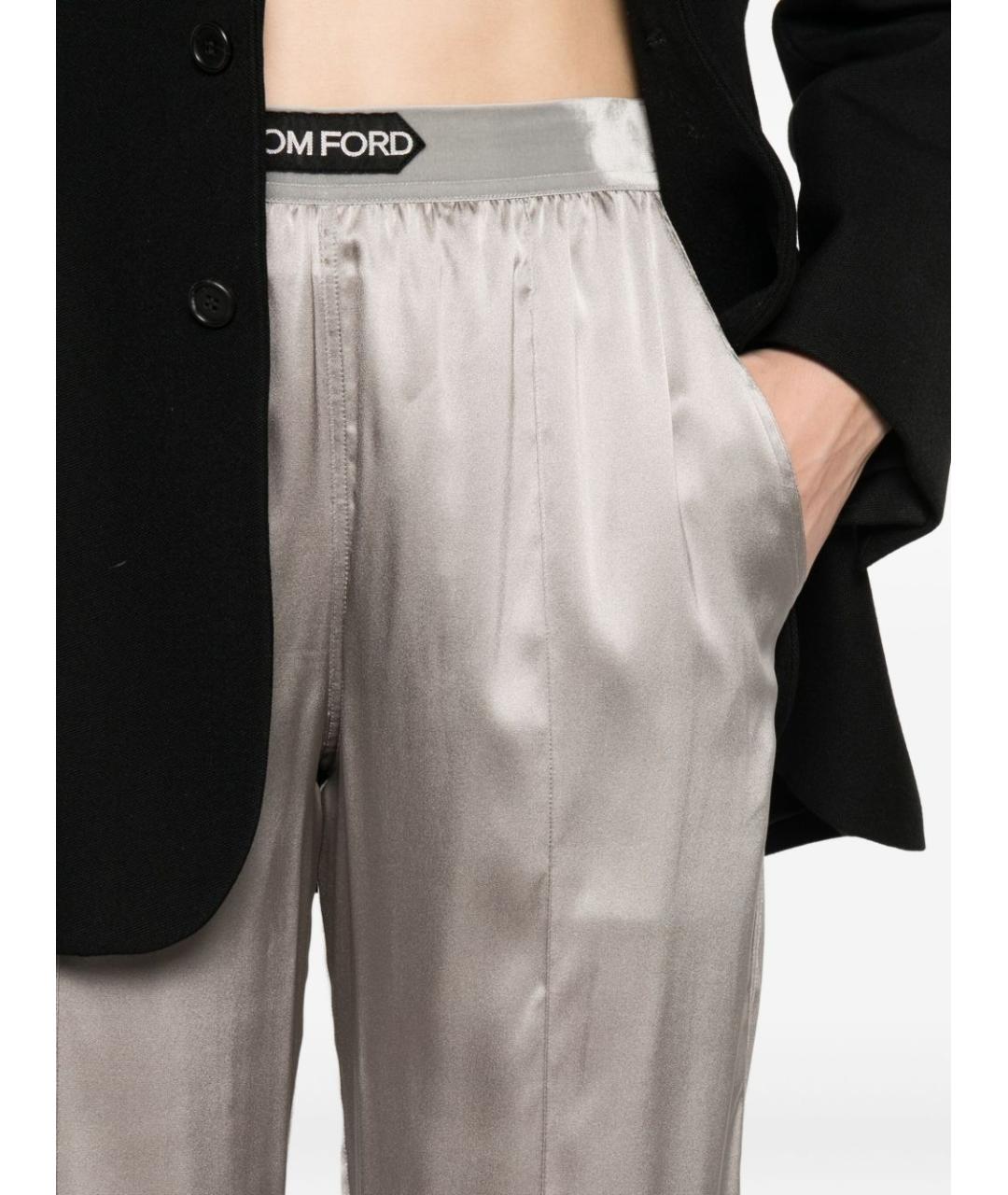 TOM FORD Серые шелковые прямые брюки, фото 3
