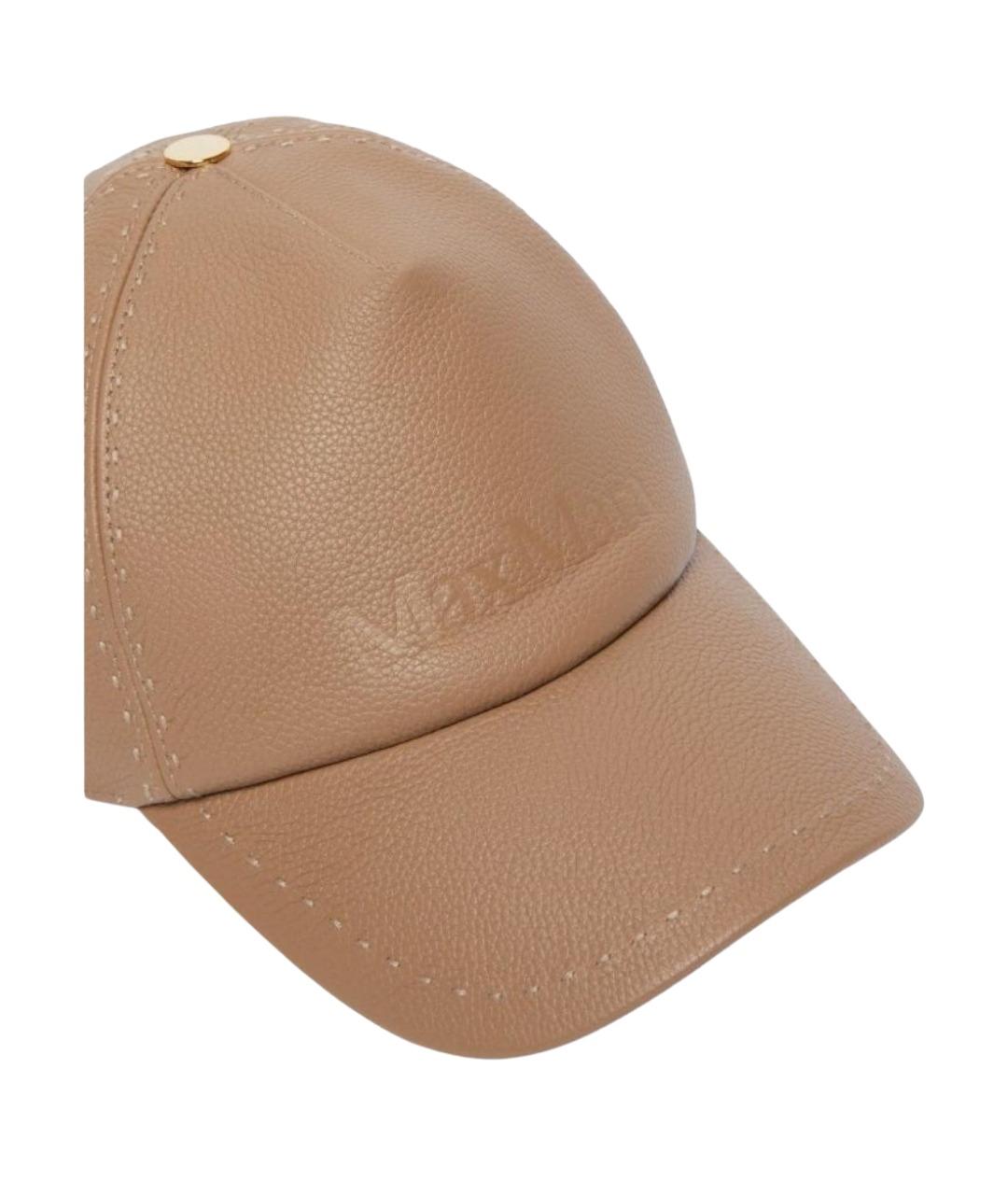MAX MARA Бежевая кожаная кепка, фото 2
