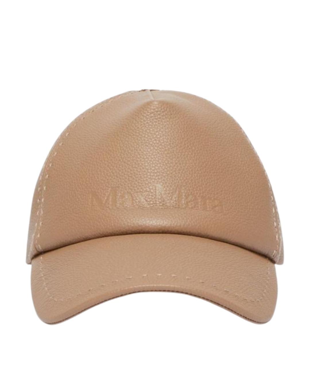 MAX MARA Бежевая кожаная кепка, фото 1