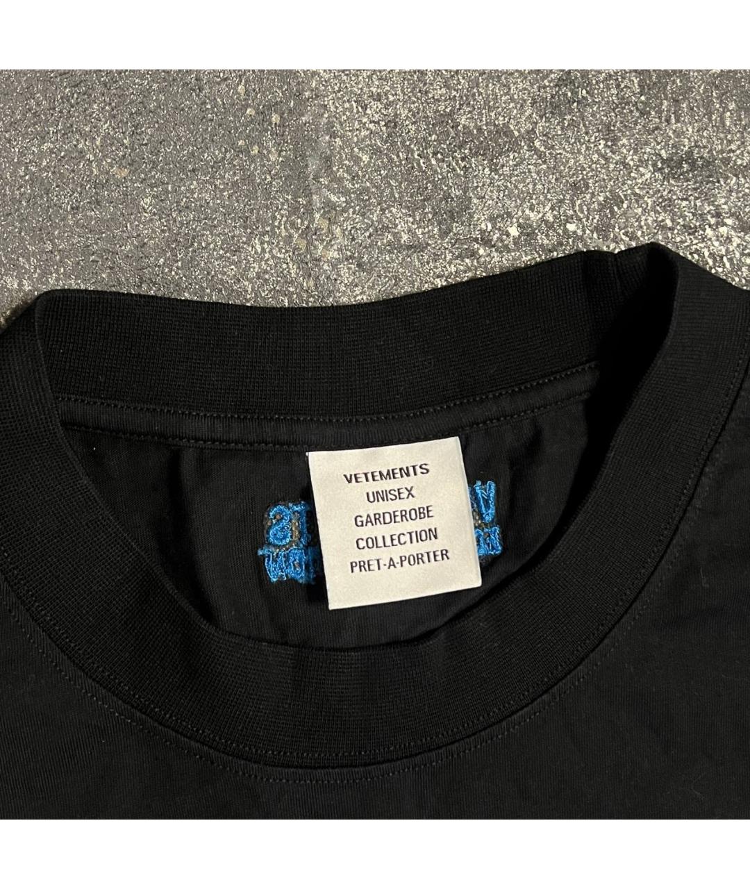 VETEMENTS Черная хлопковая футболка, фото 5