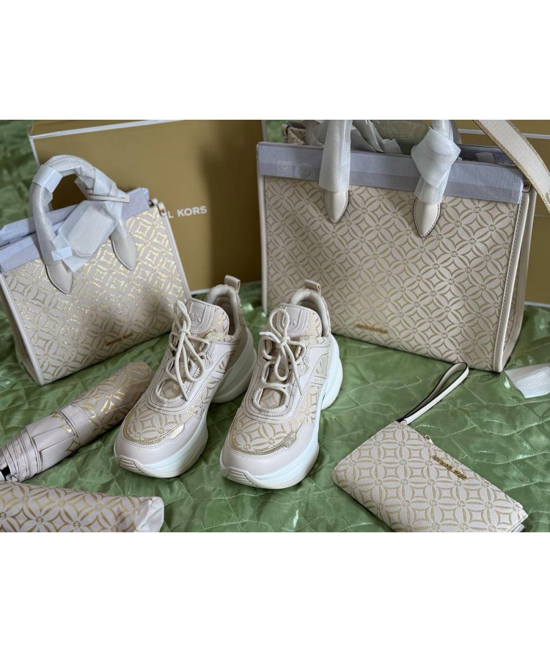 MICHAEL KORS Золотые текстильные кроссовки, фото 5