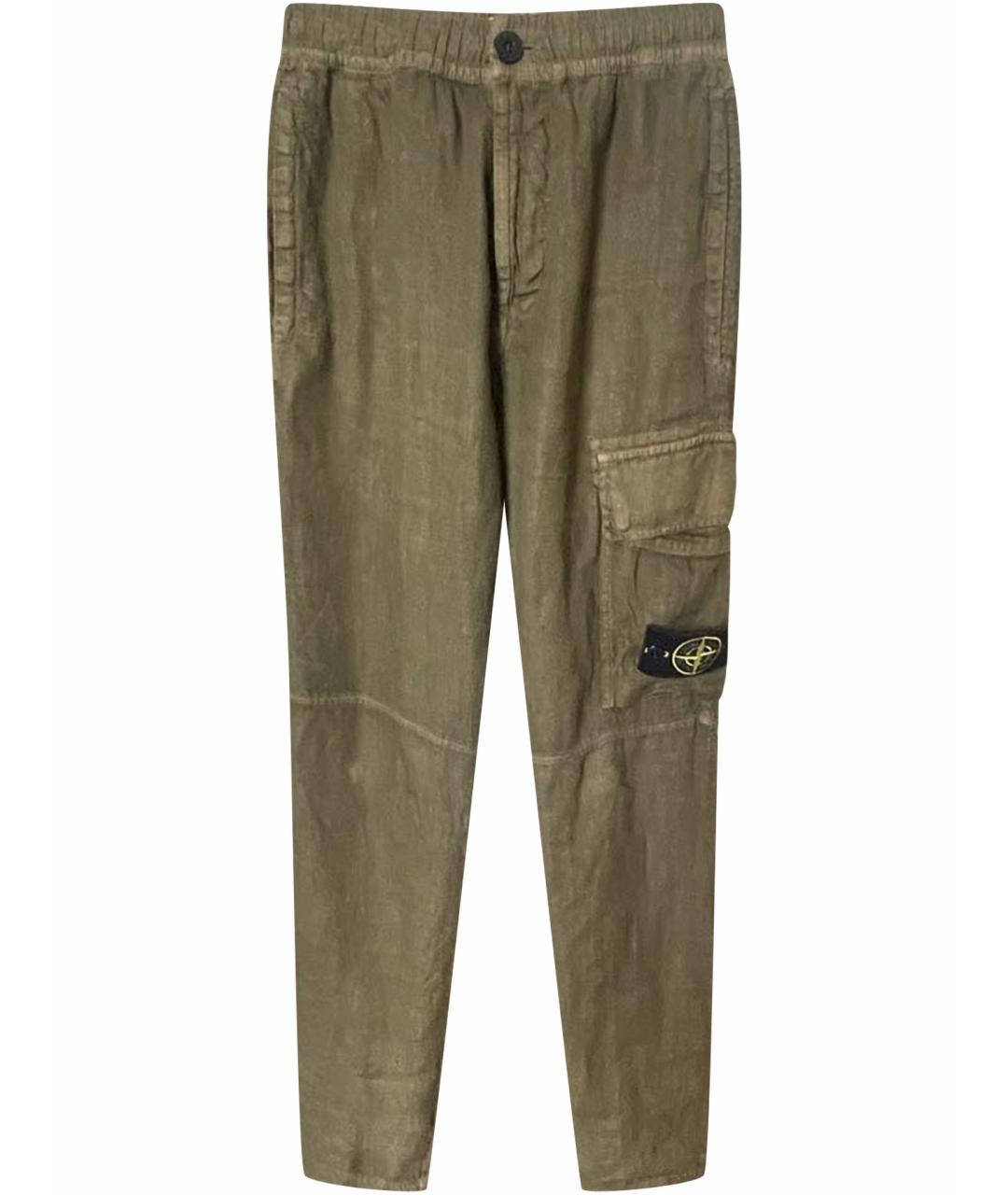 STONE ISLAND Хаки льняные повседневные брюки, фото 1