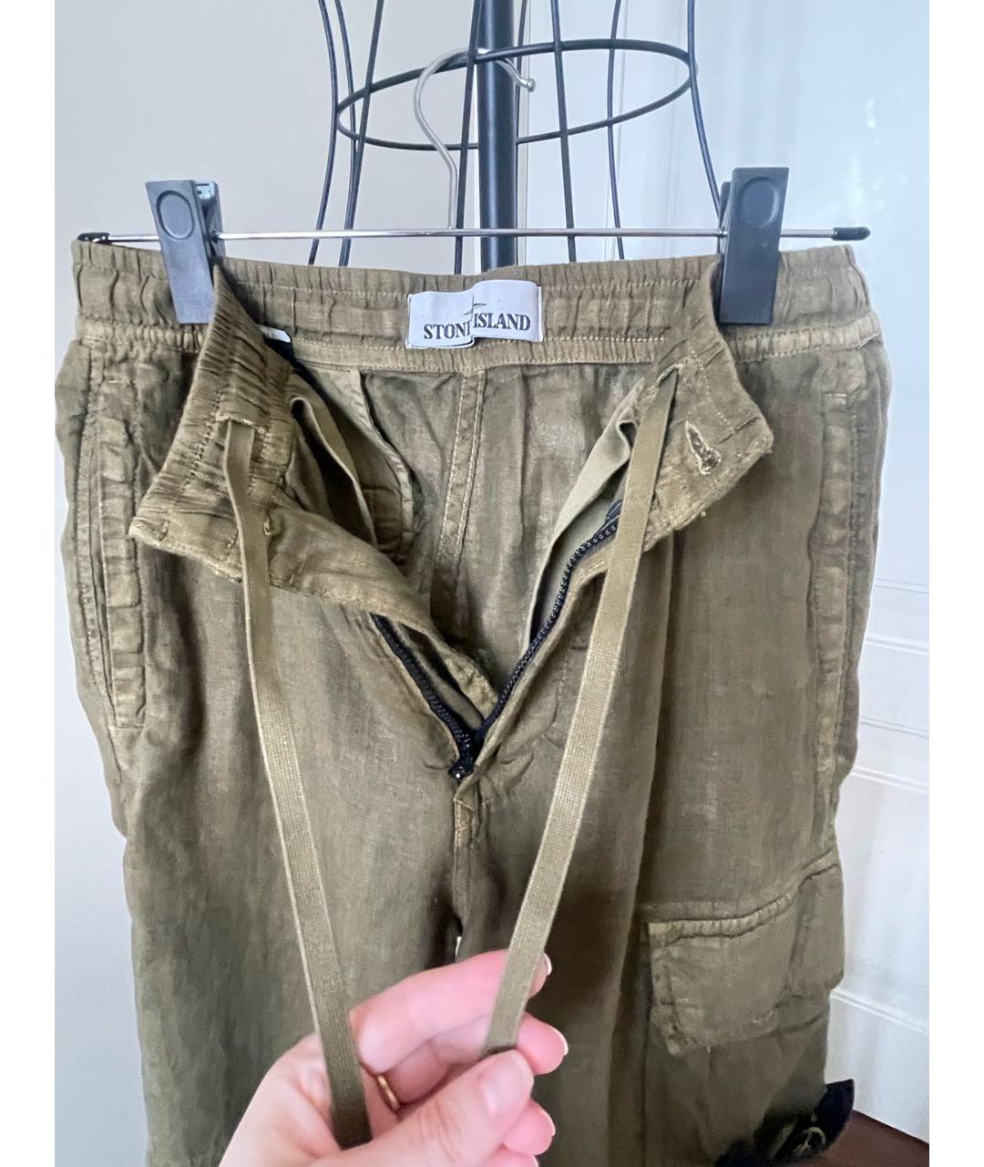 STONE ISLAND Хаки льняные повседневные брюки, фото 4