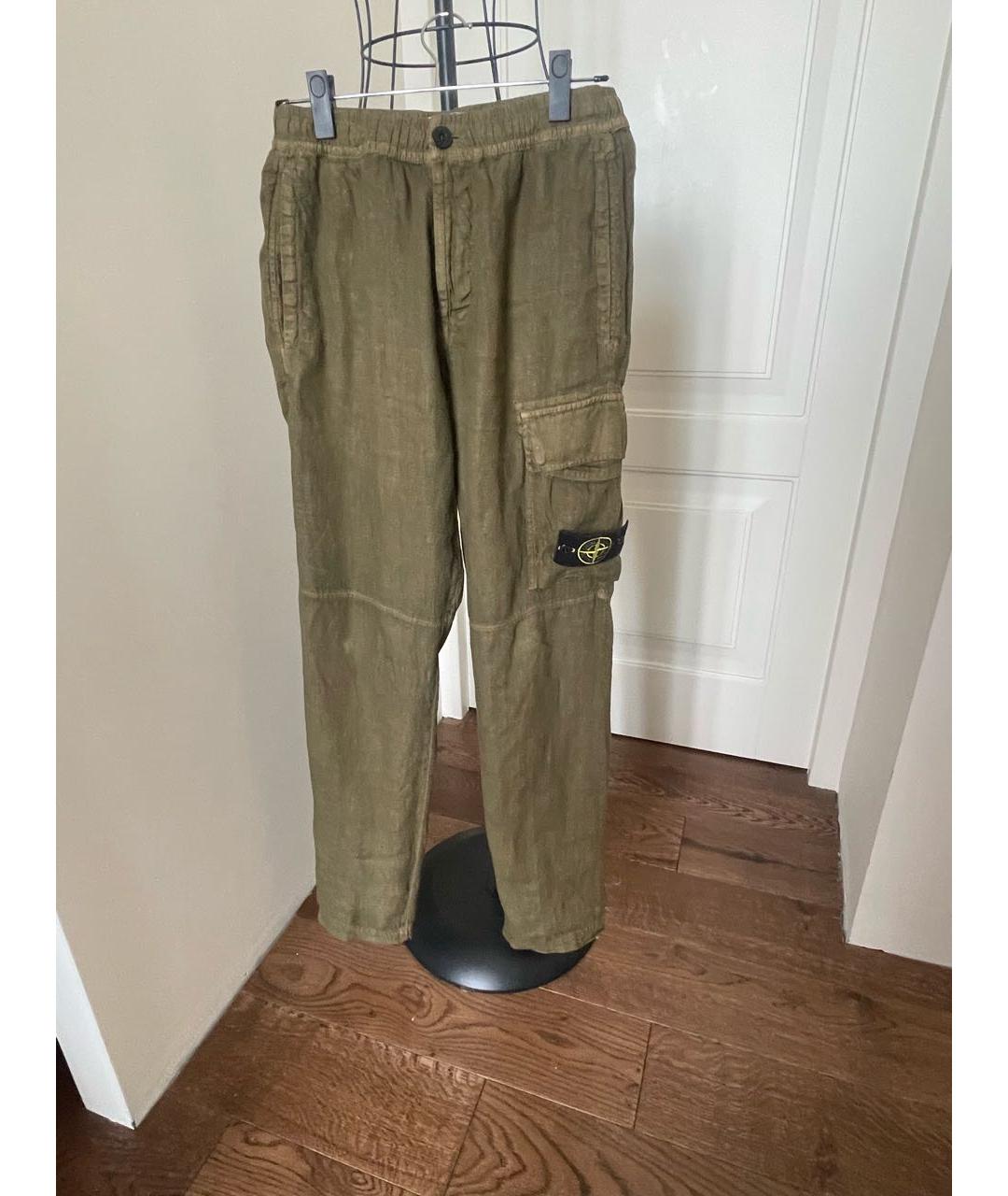 STONE ISLAND Хаки льняные повседневные брюки, фото 9