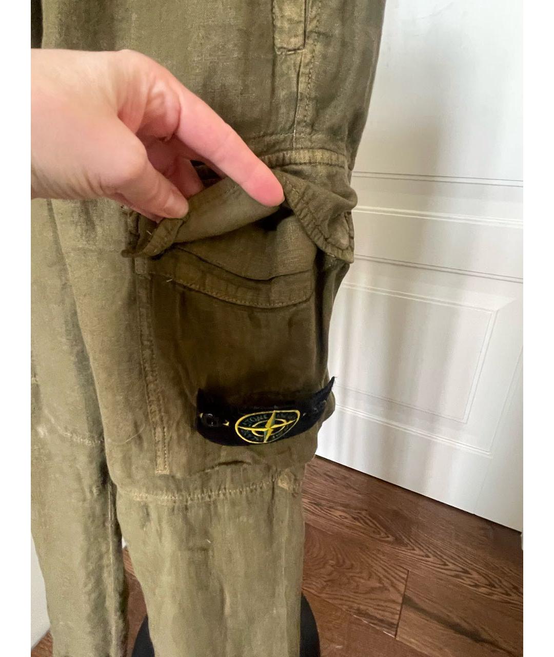 STONE ISLAND Хаки льняные повседневные брюки, фото 6