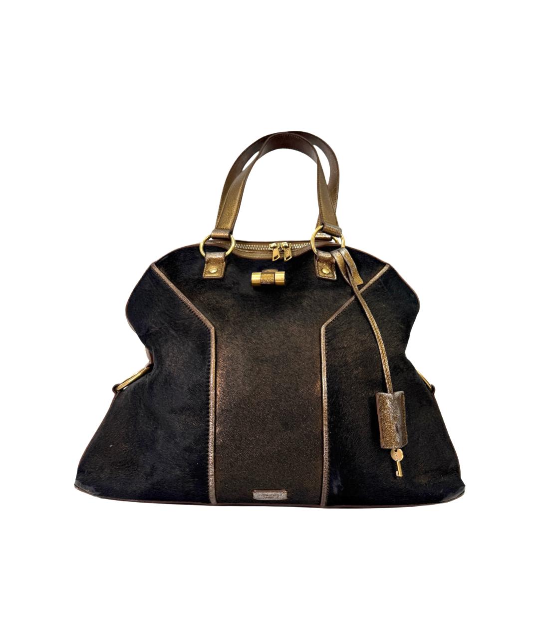SAINT LAURENT Коричневая кожаная сумка с короткими ручками, фото 1