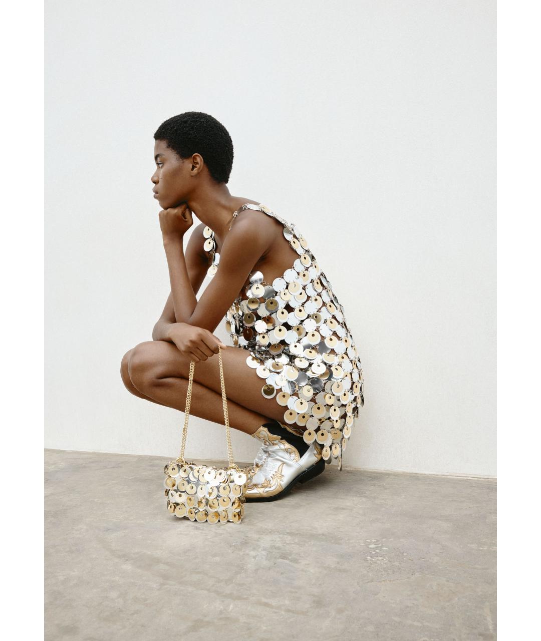 PACO RABANNE Серебряное коктейльное платье, фото 3