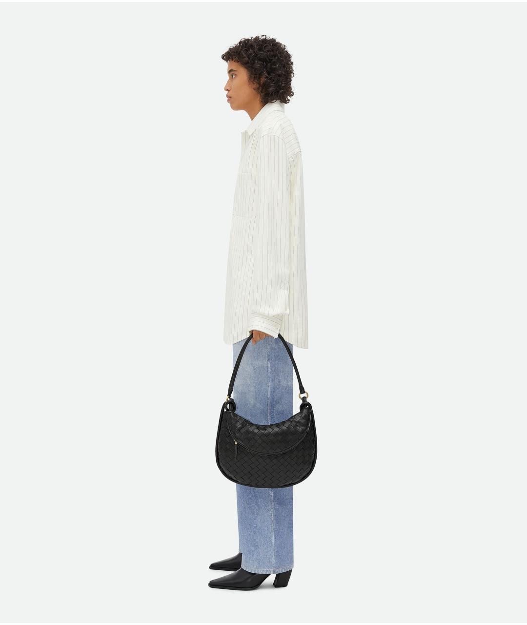 BOTTEGA VENETA Черная кожаная сумка через плечо, фото 2