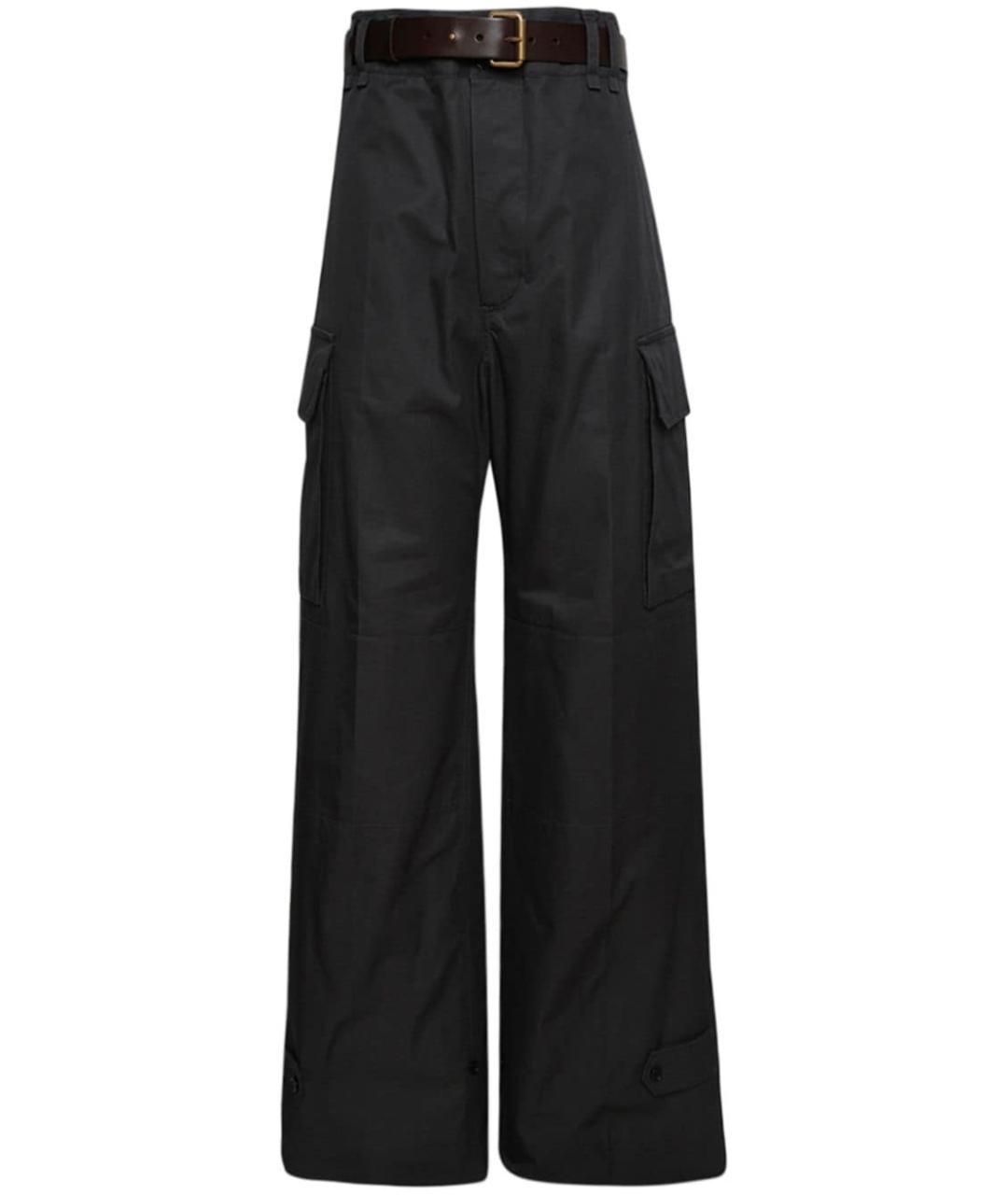 SAINT LAURENT Антрацитовые хлопковые прямые брюки, фото 1