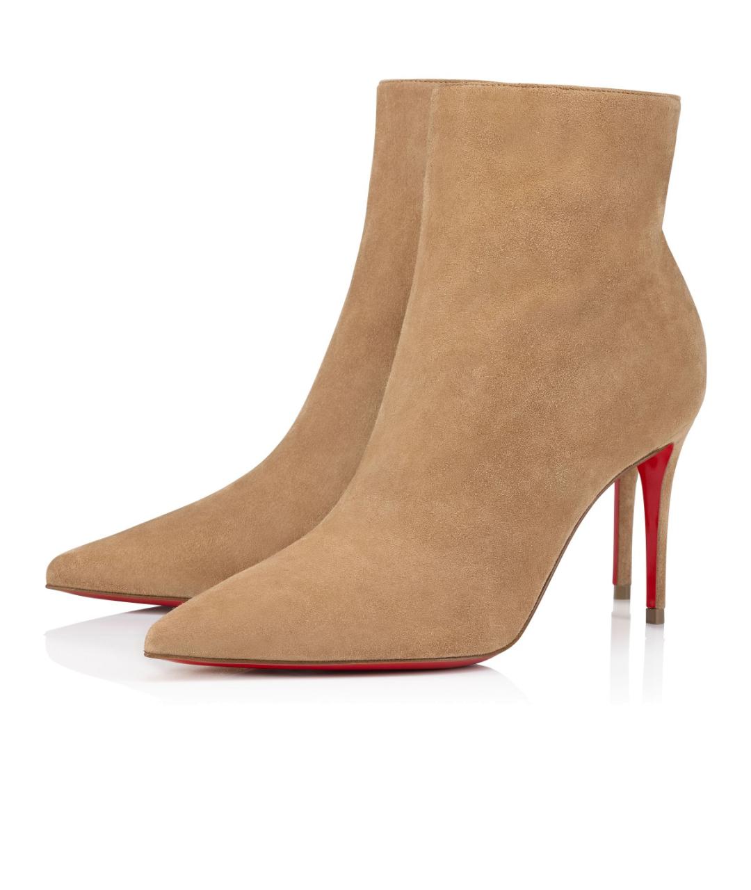 CHRISTIAN LOUBOUTIN Бежевые замшевые ботильоны, фото 2