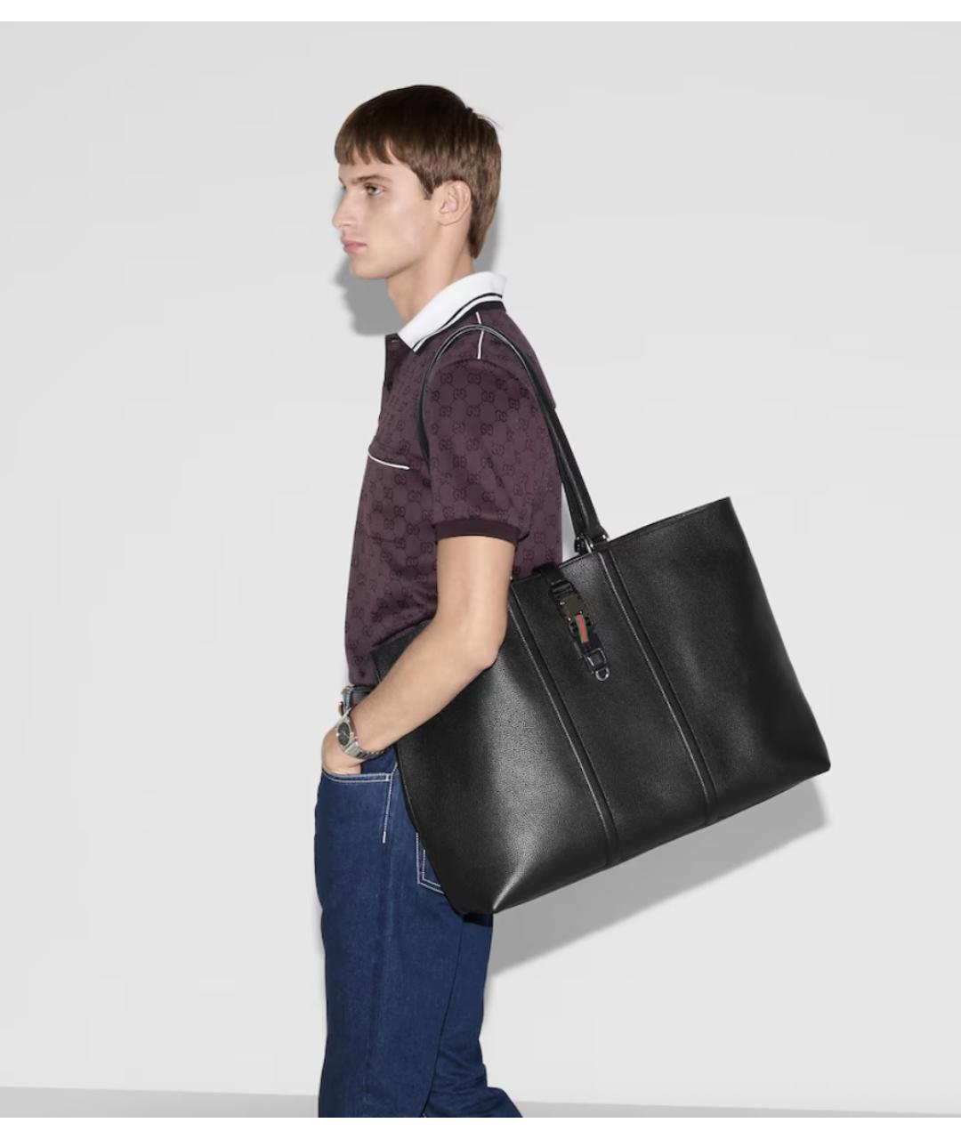 GUCCI Черная кожаная сумка тоут, фото 3