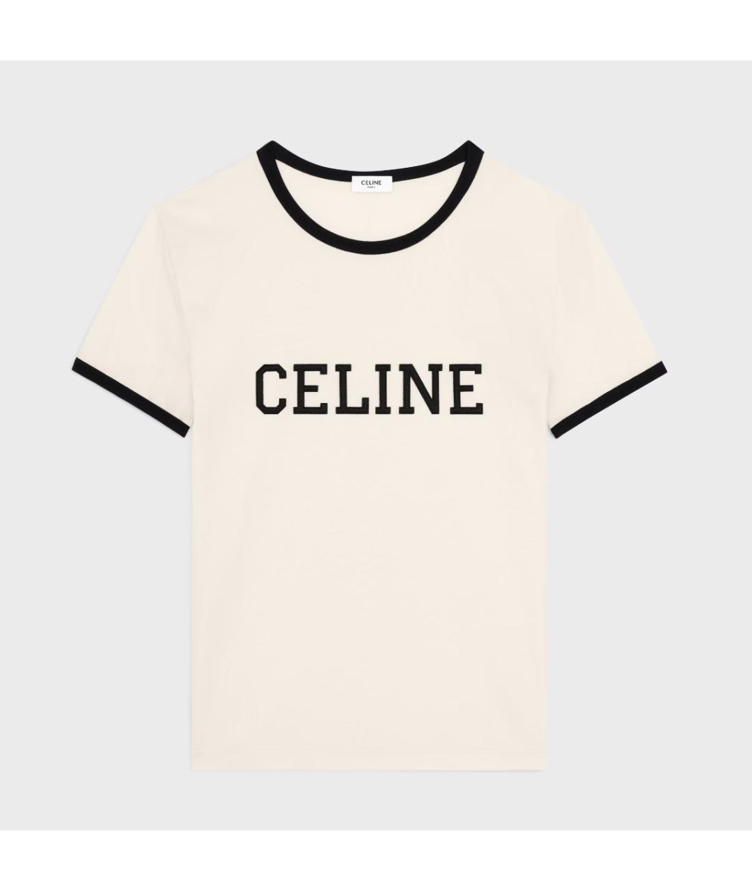 CELINE Бежевая хлопковая футболка, фото 5