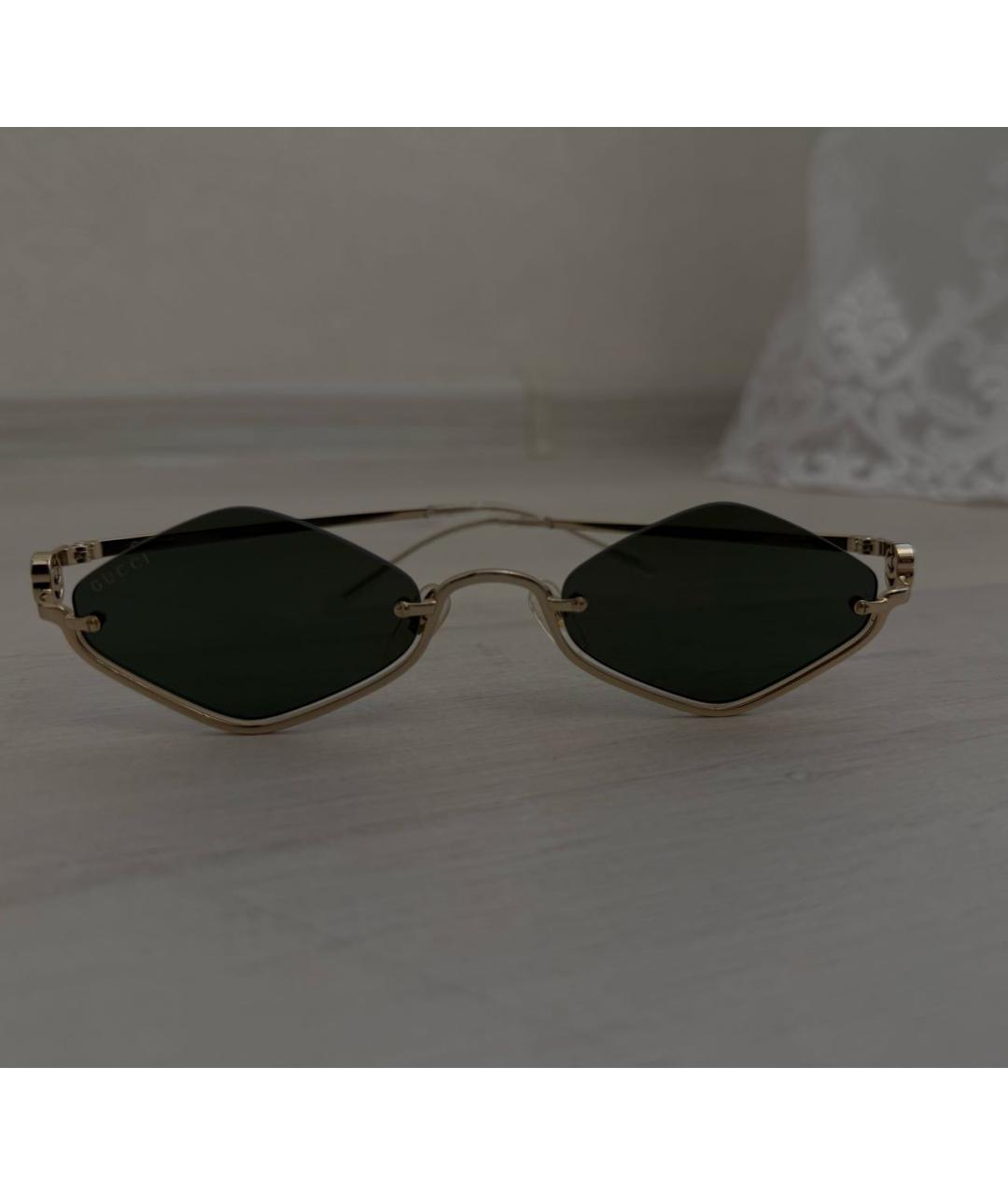 GUCCI Золотые металлические солнцезащитные очки, фото 7