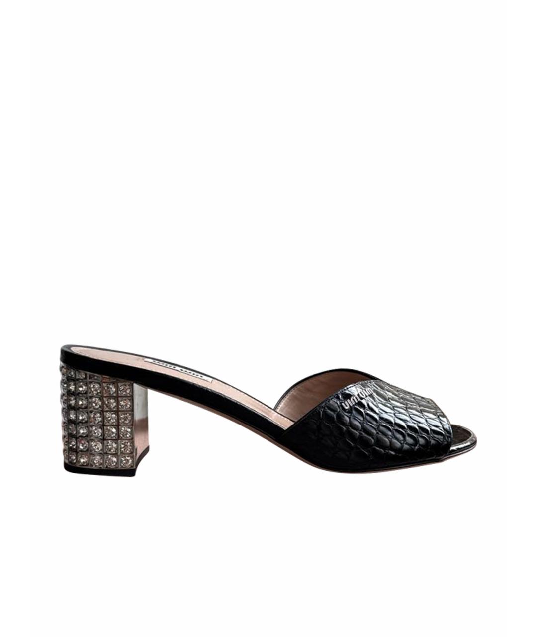 MIU MIU Черные кожаные мюли, фото 1