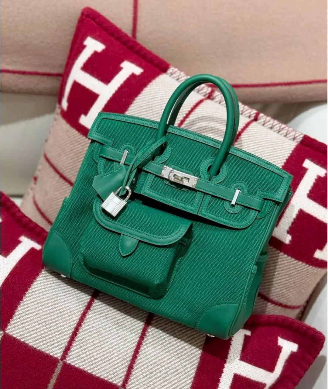 HERMES Зеленая кожаная сумка с короткими ручками, фото 2