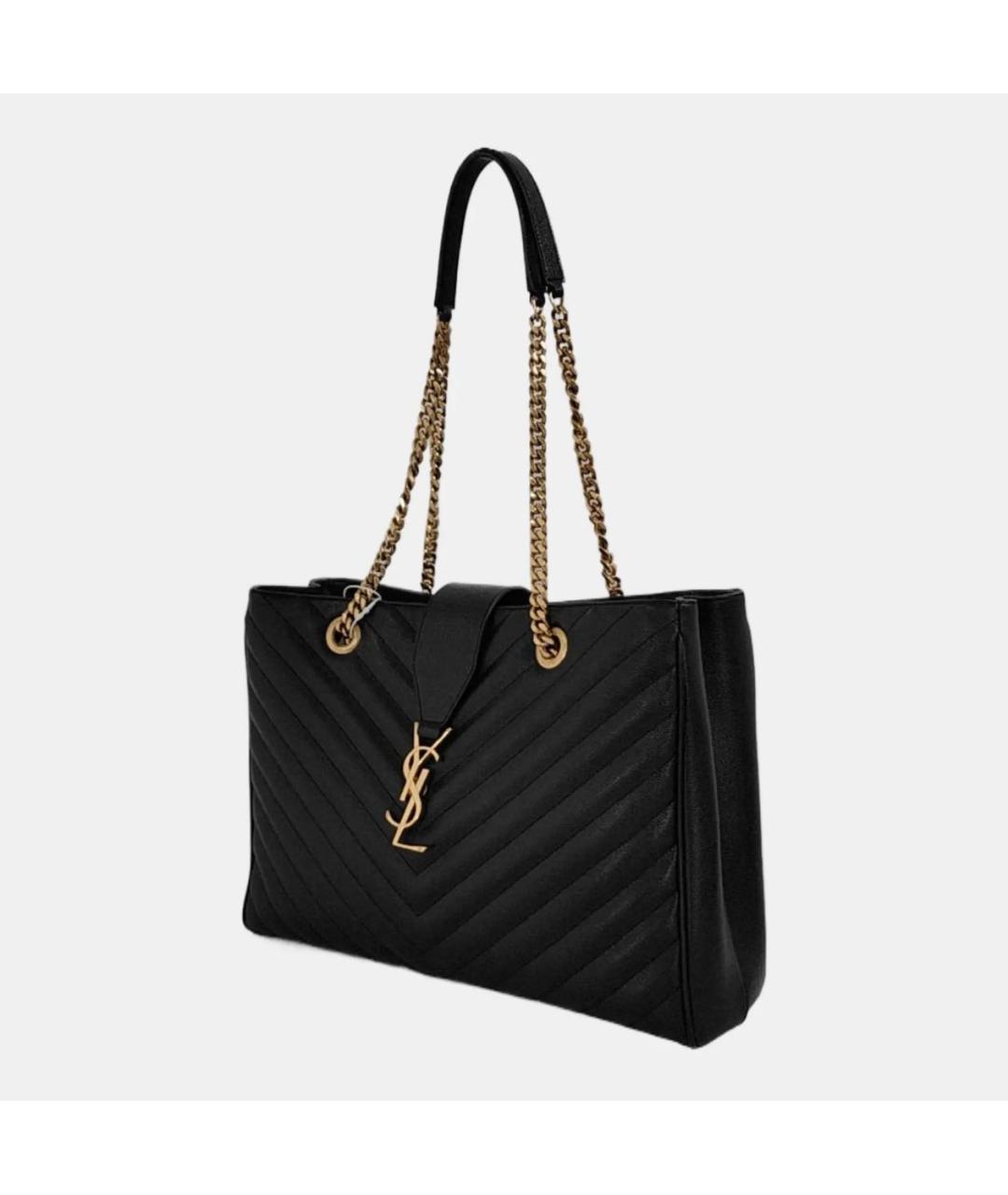 SAINT LAURENT Черная кожаная сумка тоут, фото 2