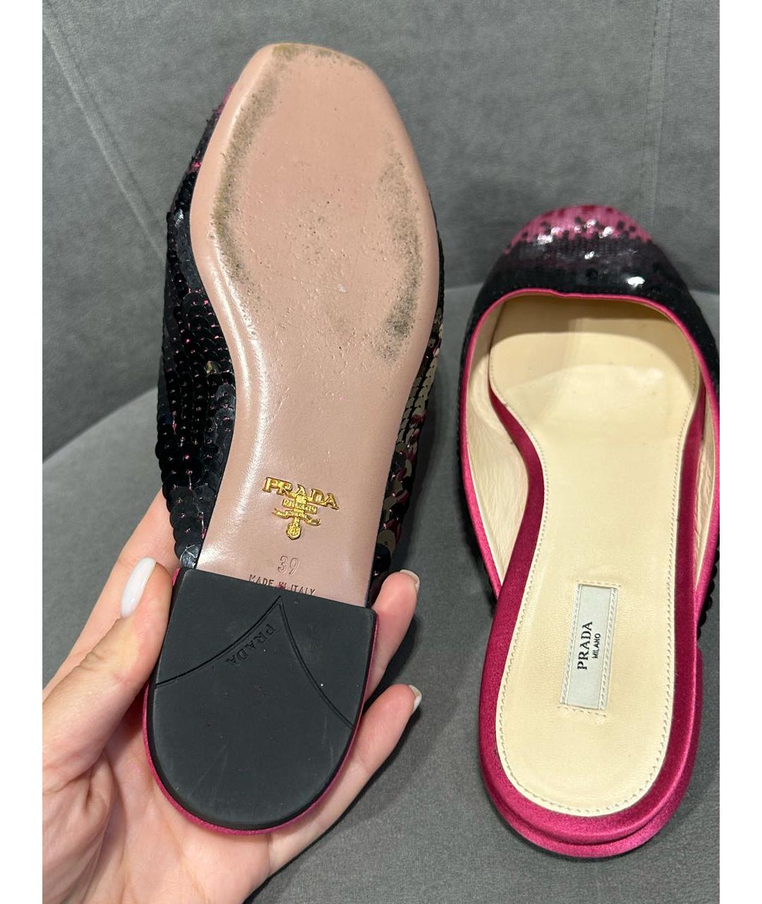 PRADA Розовые текстильные мюли, фото 5