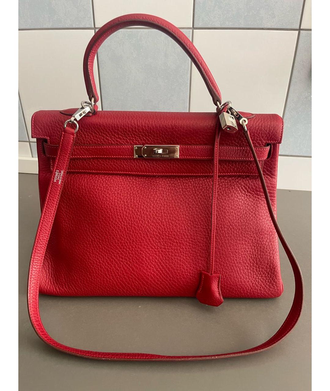 HERMES Красная кожаная сумка с короткими ручками, фото 3
