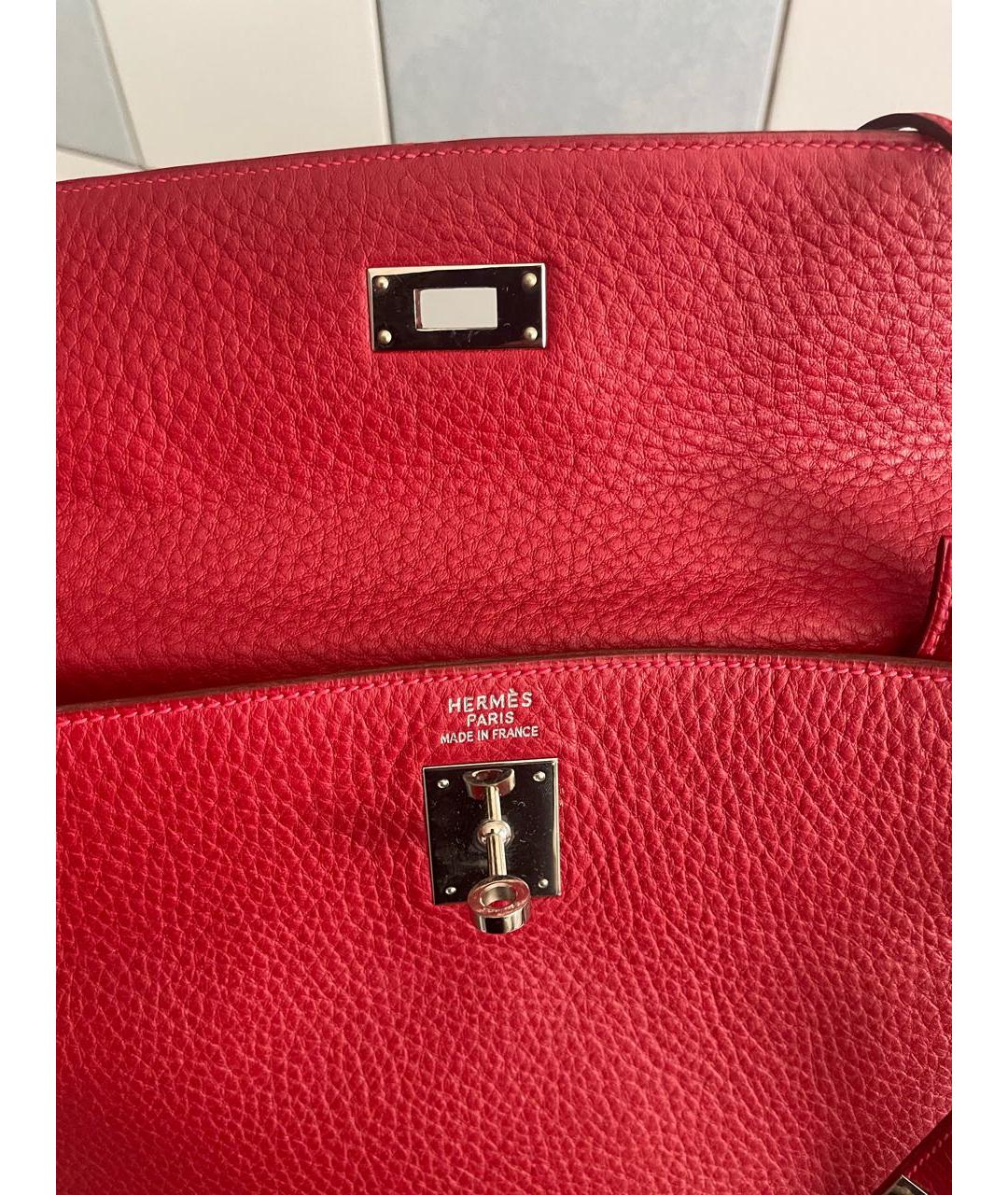 HERMES Красная кожаная сумка с короткими ручками, фото 6
