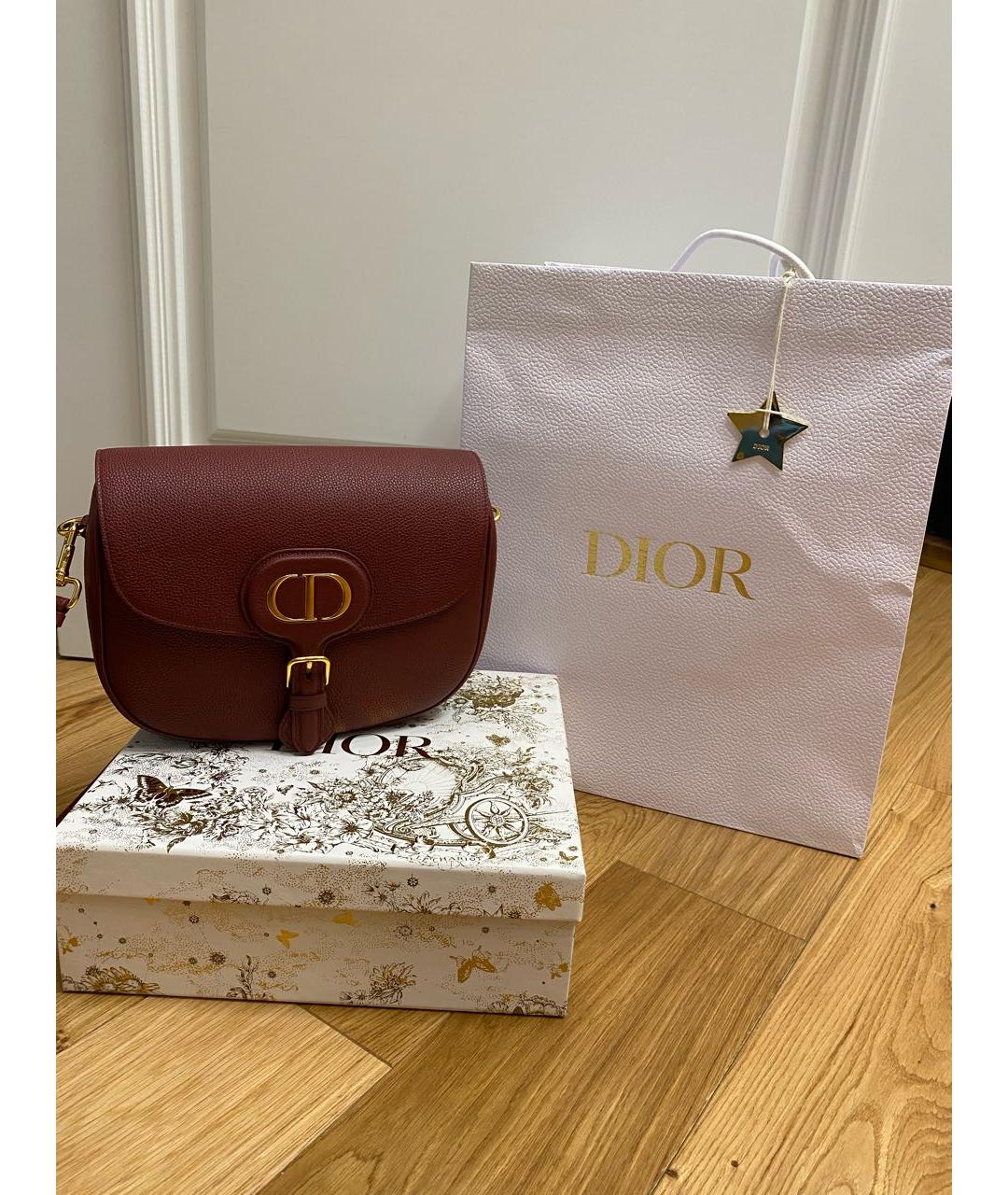CHRISTIAN DIOR Бордовая кожаная сумка через плечо, фото 2