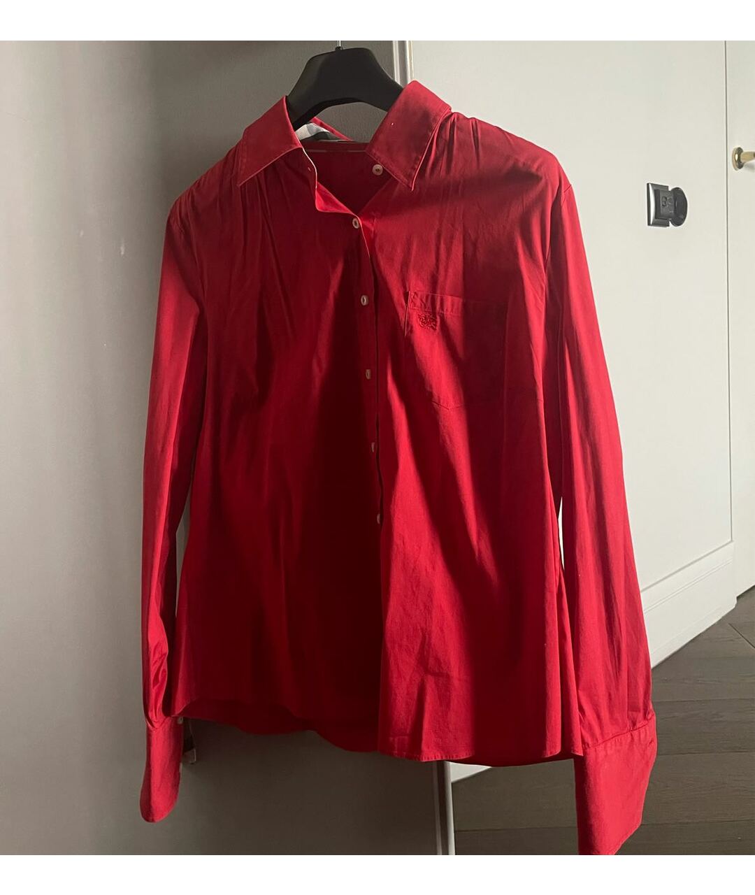 BURBERRY Красная хлопко-эластановая рубашка, фото 7